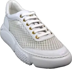 Casadei Women's White Leather Fashion Sneakers with Mesh Design