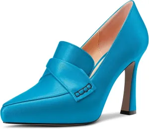 Castamere Women High Stiletto Platform Heel Pointed Toe Loafers Slip-on Pumps Work Business Office Dress 3.9 Inches Heels