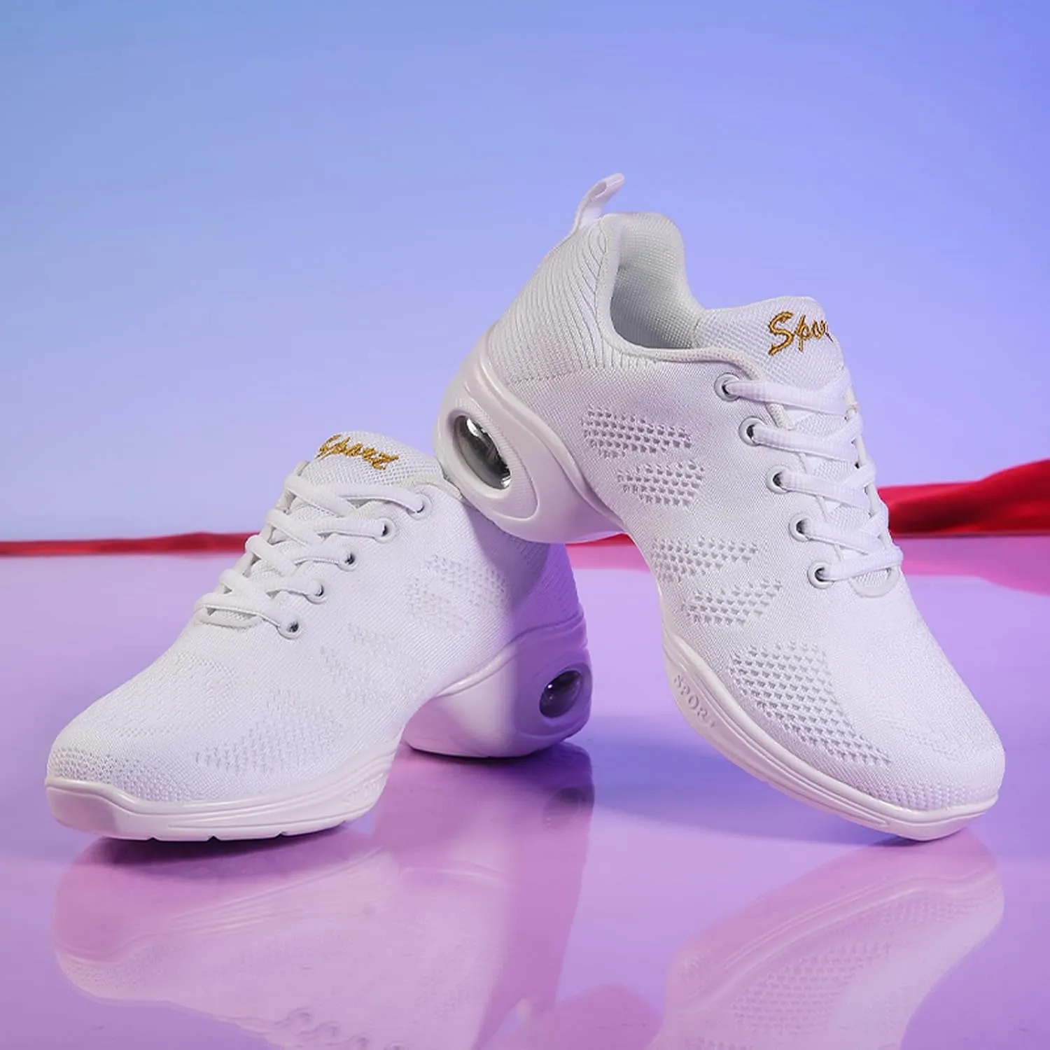 CERYTHRINA Women's Dance Shoes Lace-up Jazz Shoes Breathable Mesh Sneakers Air Cushion Athletic Walking Shoes