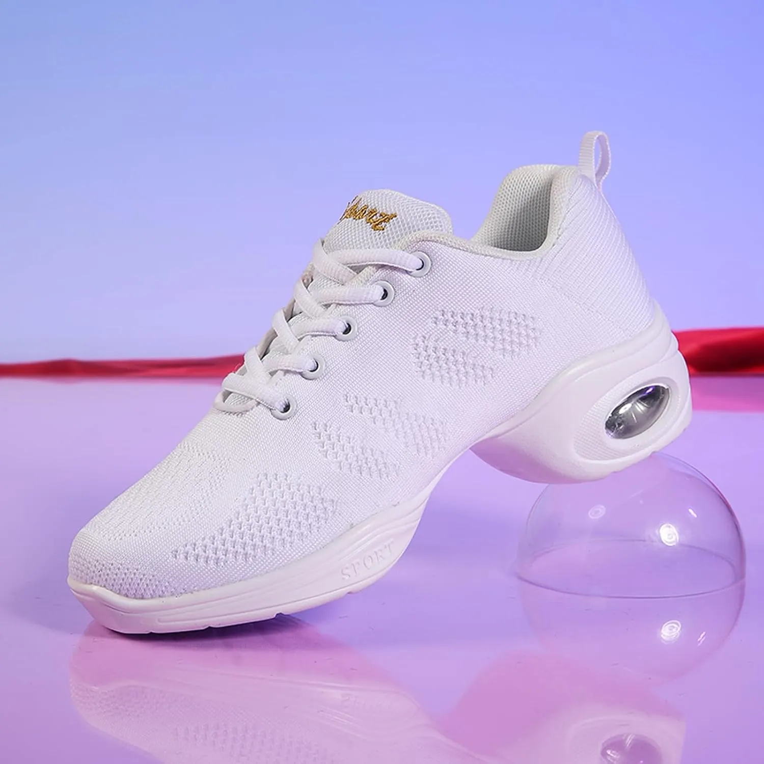 CERYTHRINA Women's Dance Shoes Lace-up Jazz Shoes Breathable Mesh Sneakers Air Cushion Athletic Walking Shoes