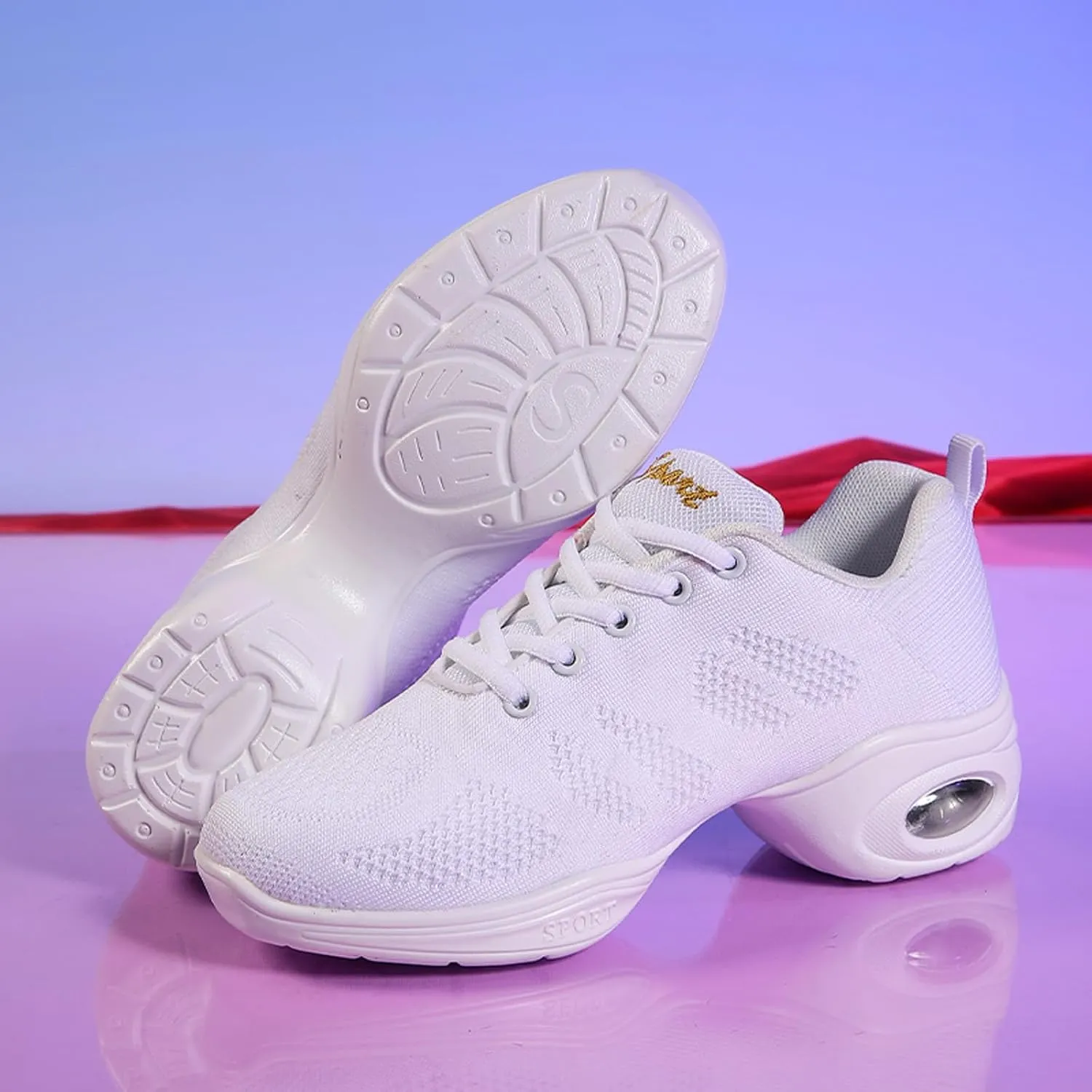 CERYTHRINA Women's Dance Shoes Lace-up Jazz Shoes Breathable Mesh Sneakers Air Cushion Athletic Walking Shoes