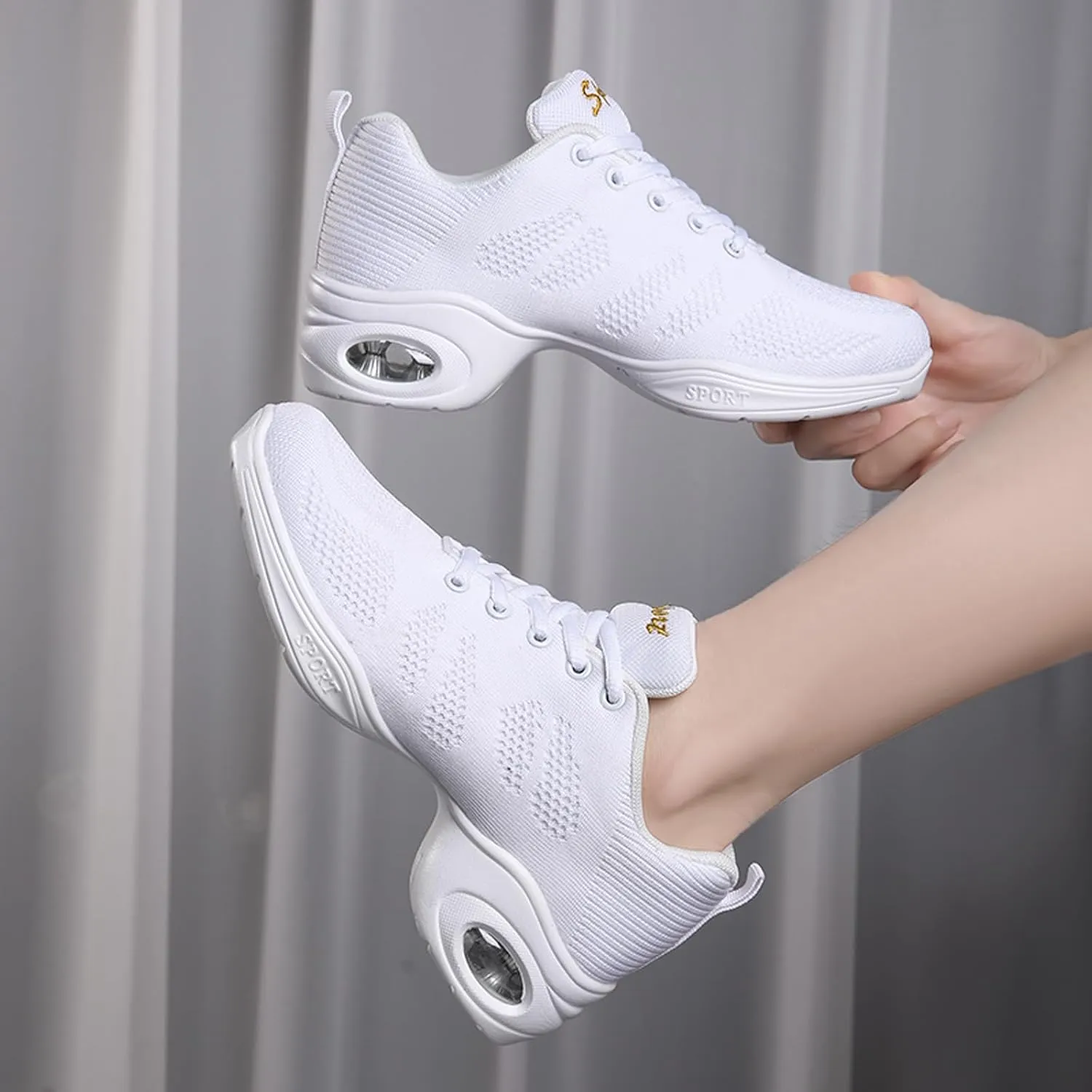CERYTHRINA Women's Dance Shoes Lace-up Jazz Shoes Breathable Mesh Sneakers Air Cushion Athletic Walking Shoes