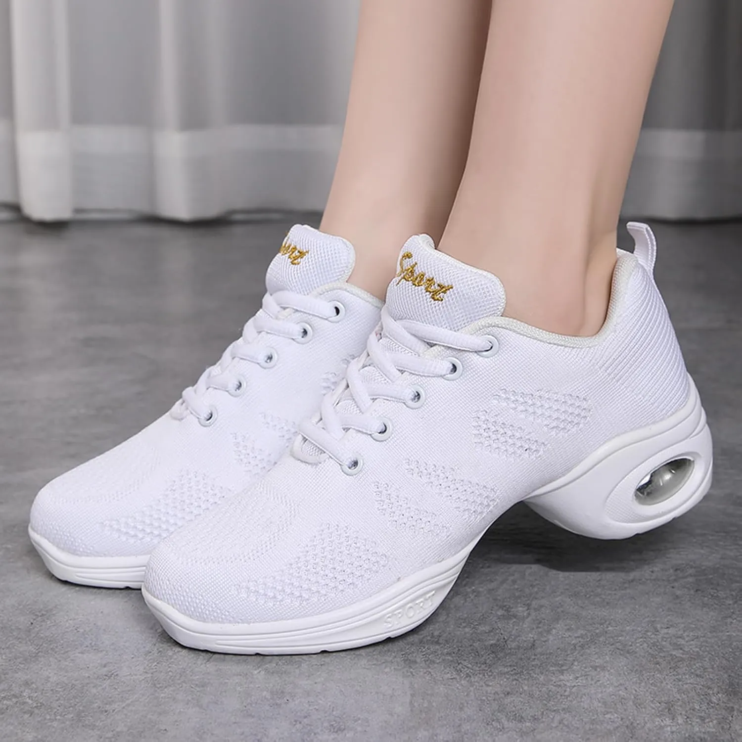 CERYTHRINA Women's Dance Shoes Lace-up Jazz Shoes Breathable Mesh Sneakers Air Cushion Athletic Walking Shoes