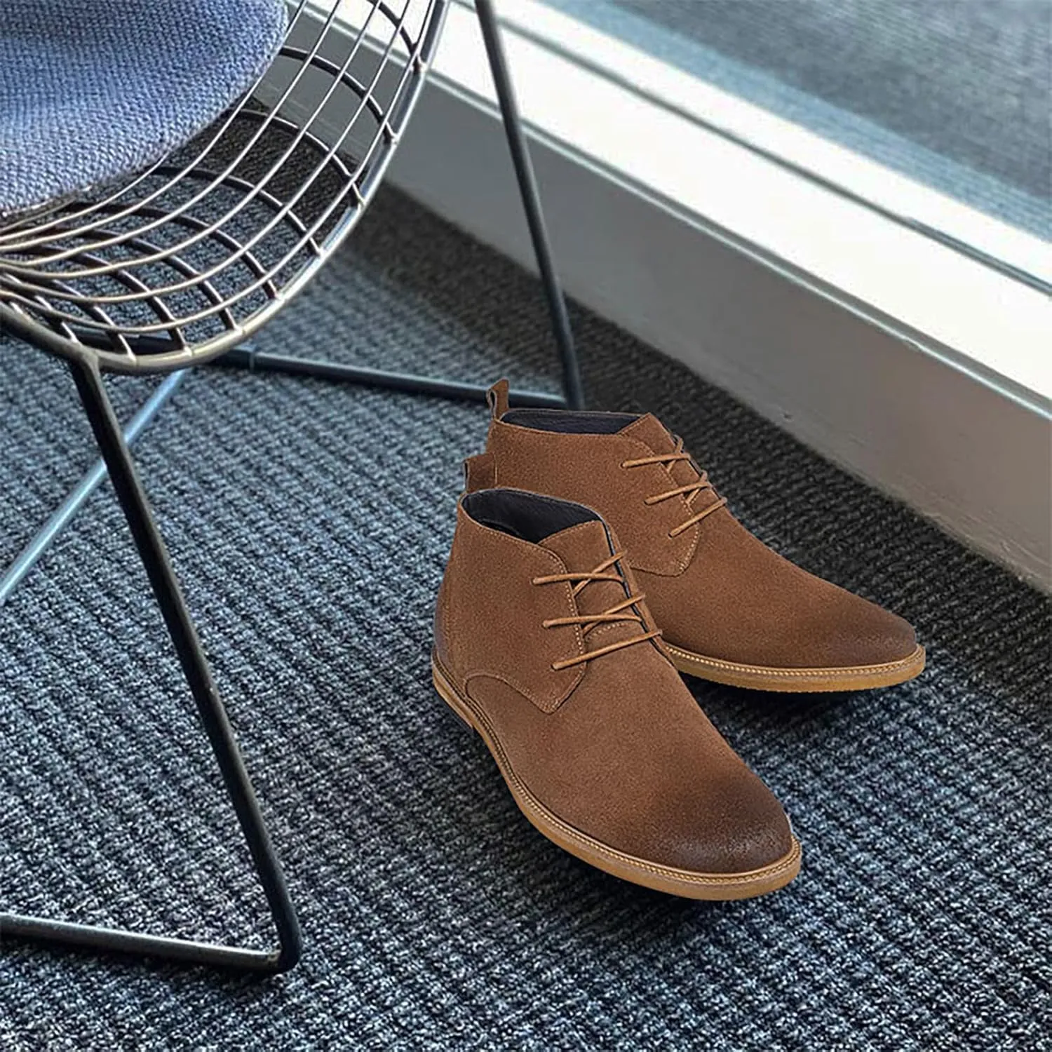 CHAMARIPA Men's Invisible Height Increasing Shoes - Leather Elevator Chelsea Shoes for Man,2-3 inches Taller.