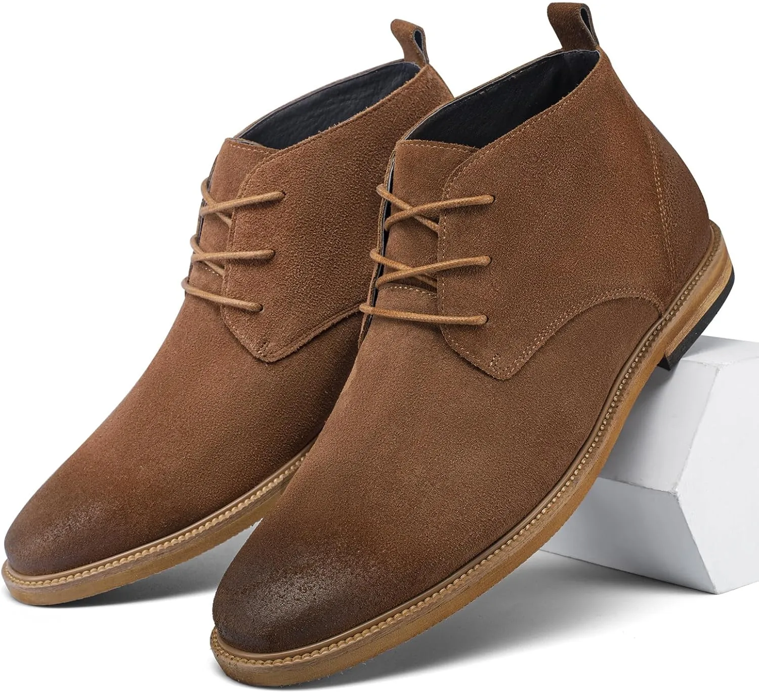 CHAMARIPA Men's Invisible Height Increasing Shoes - Leather Elevator Chelsea Shoes for Man,2-3 inches Taller.
