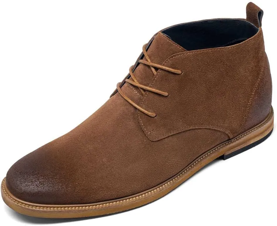 CHAMARIPA Men's Invisible Height Increasing Shoes - Leather Elevator Chelsea Shoes for Man,2-3 inches Taller.