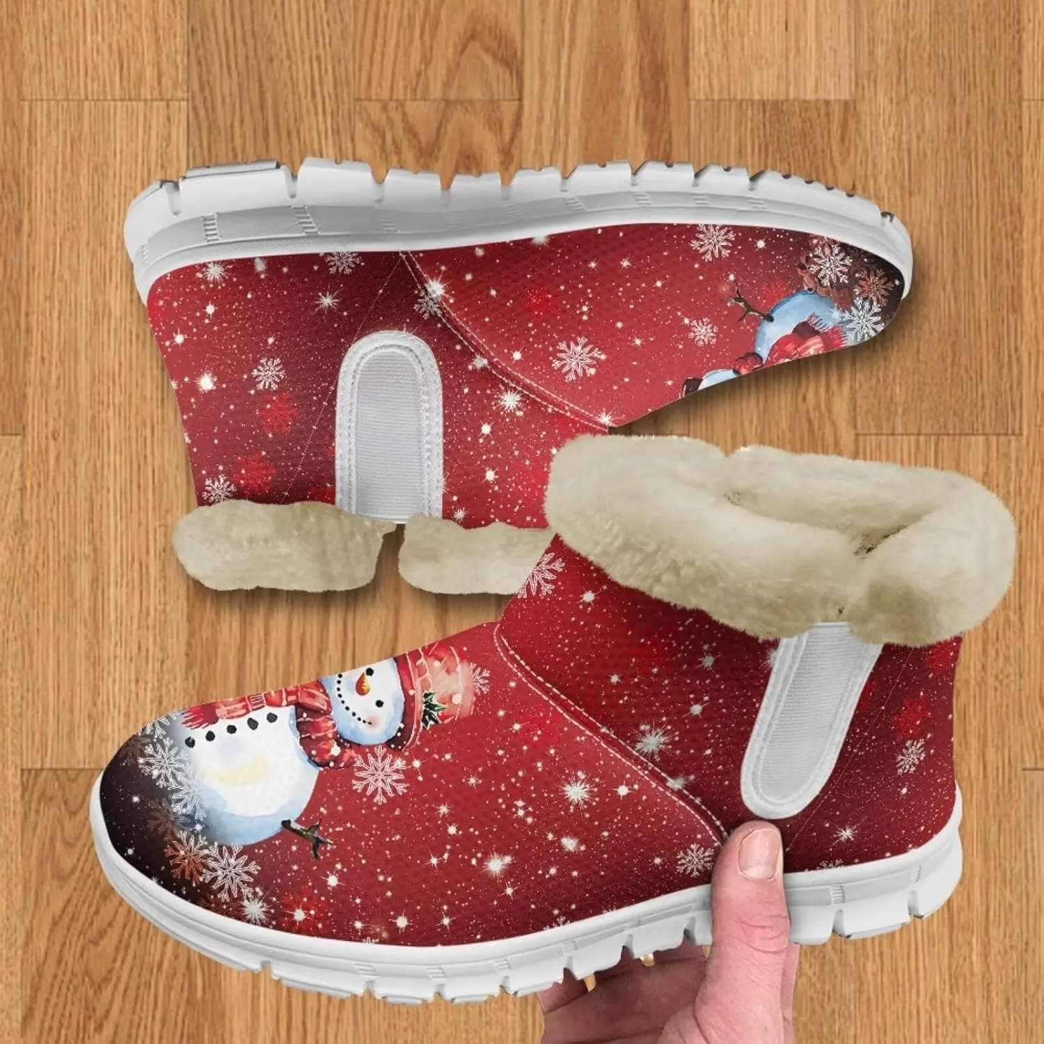 Christmas Winter Snow Boots for Women Men Cold Weather Snow Booties Pull On Fuzzy Slippers Shoes
