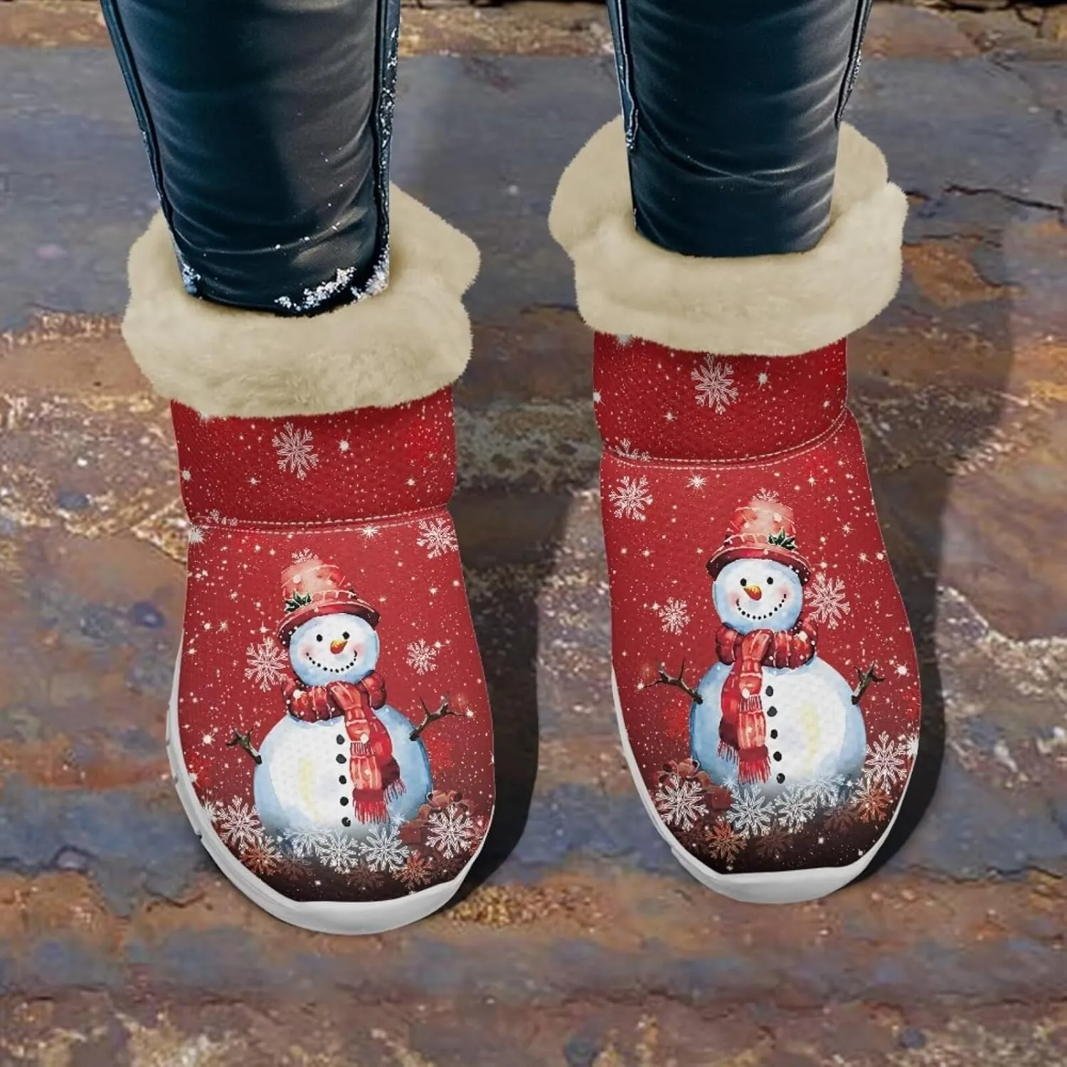 Christmas Winter Snow Boots for Women Men Cold Weather Snow Booties Pull On Fuzzy Slippers Shoes