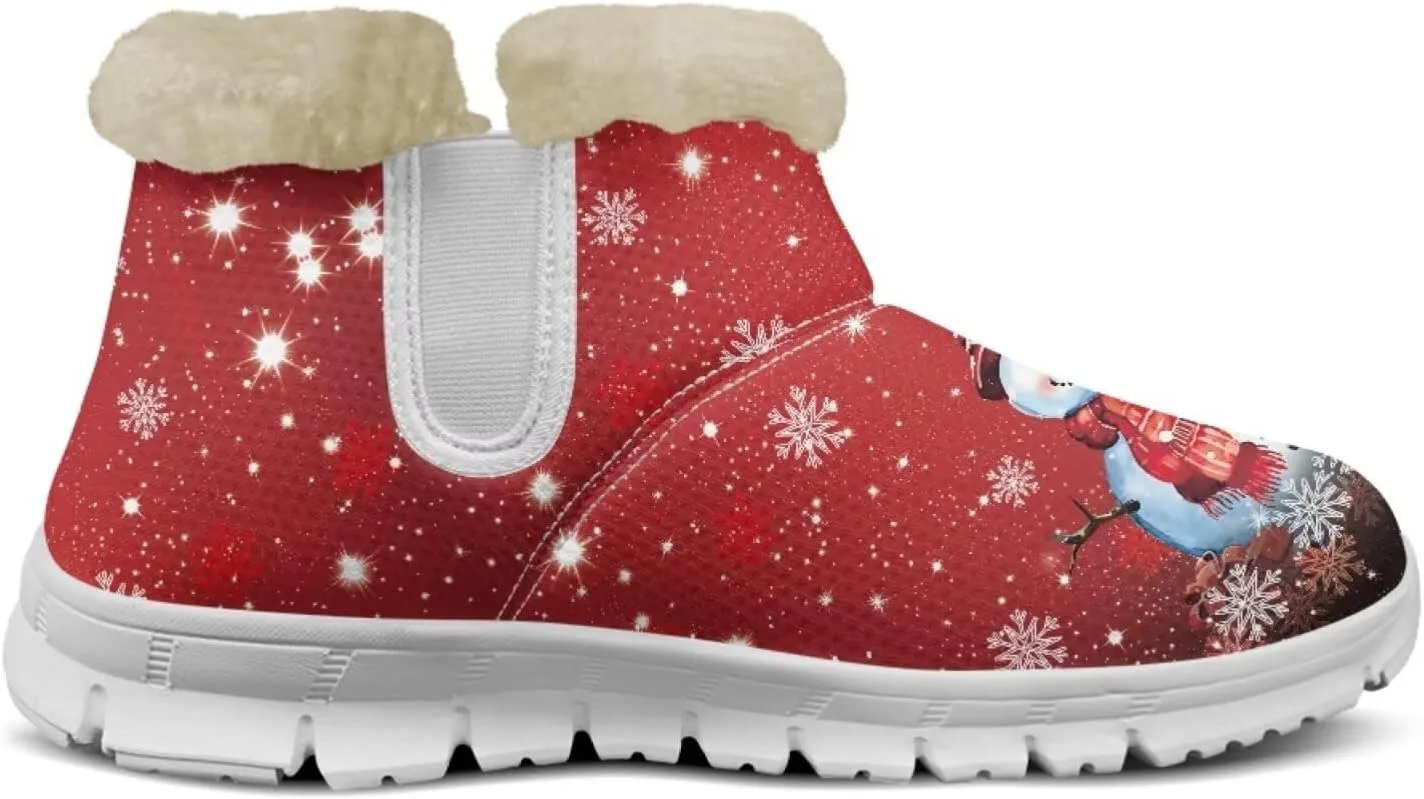 Christmas Winter Snow Boots for Women Men Cold Weather Snow Booties Pull On Fuzzy Slippers Shoes