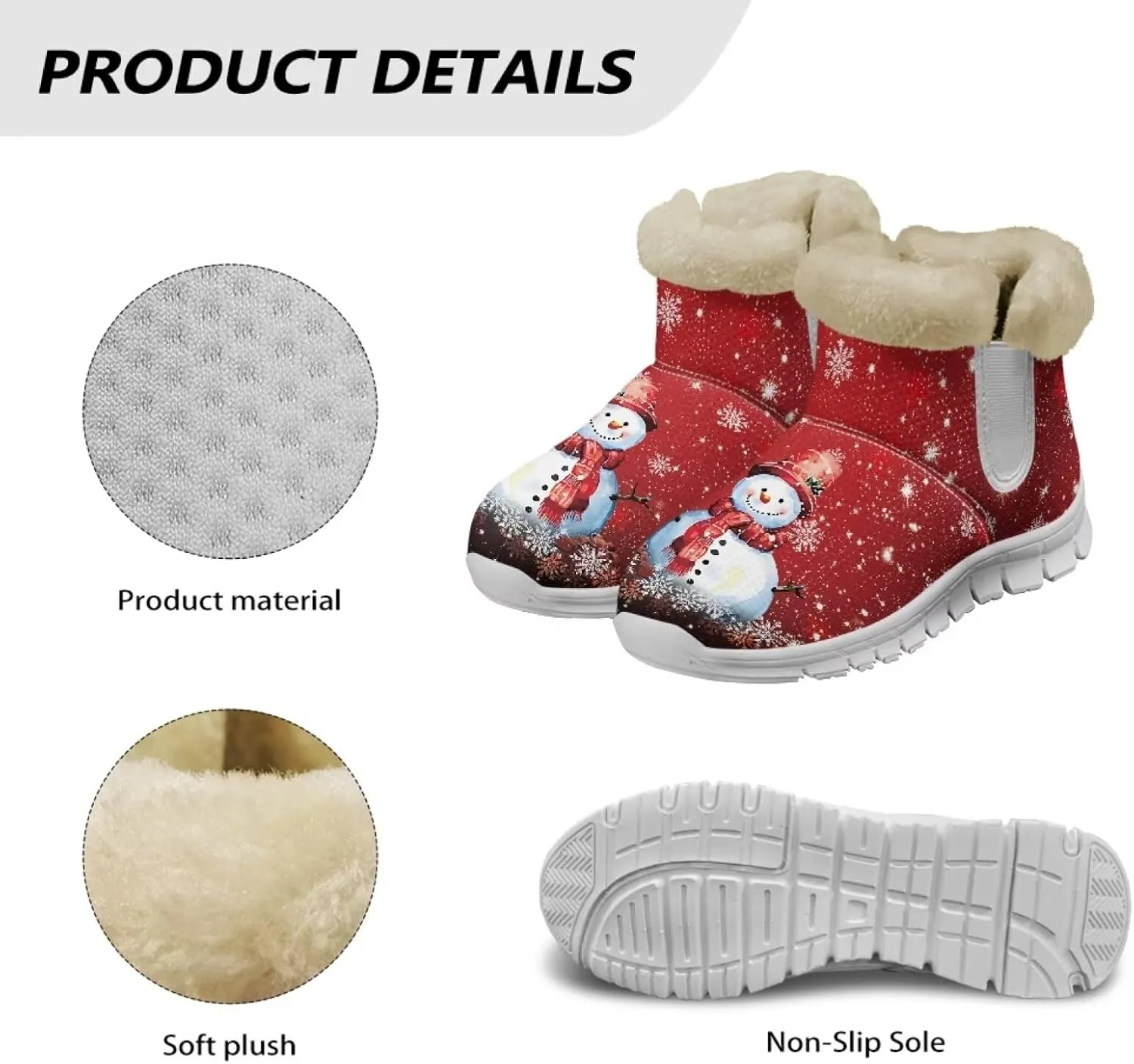 Christmas Winter Snow Boots for Women Men Cold Weather Snow Booties Pull On Fuzzy Slippers Shoes