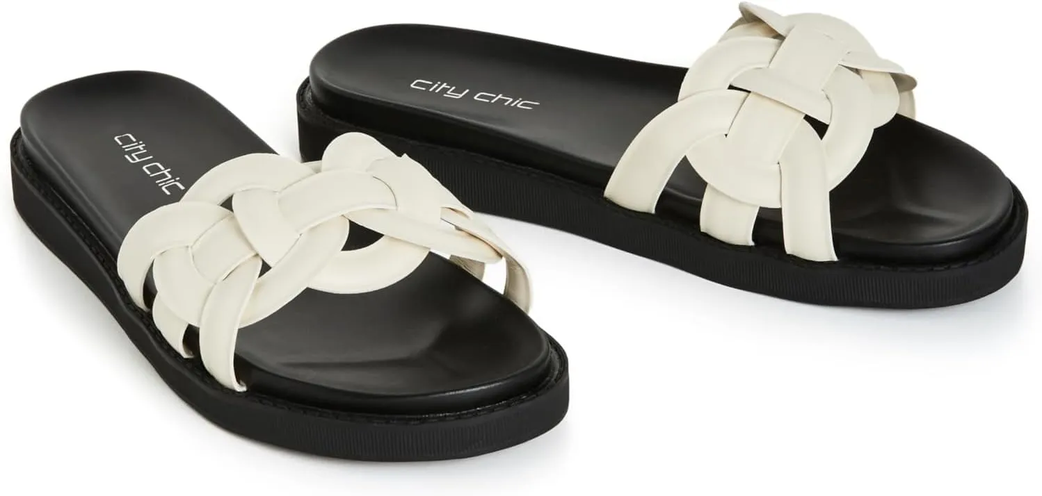 City Chic Women's Wide Fit Slide Sandals - Star Weave