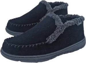 Clarks Men's Suede Leather Sherpa Lined Ankle Bootie Slippers, JMH1952- Indoor/Outdoor Slip-Ons - Comfy & Durable Ankle Boots with Plush Lining Padded Insole & Gripped Rubber Outsoles (7 M US, Black)