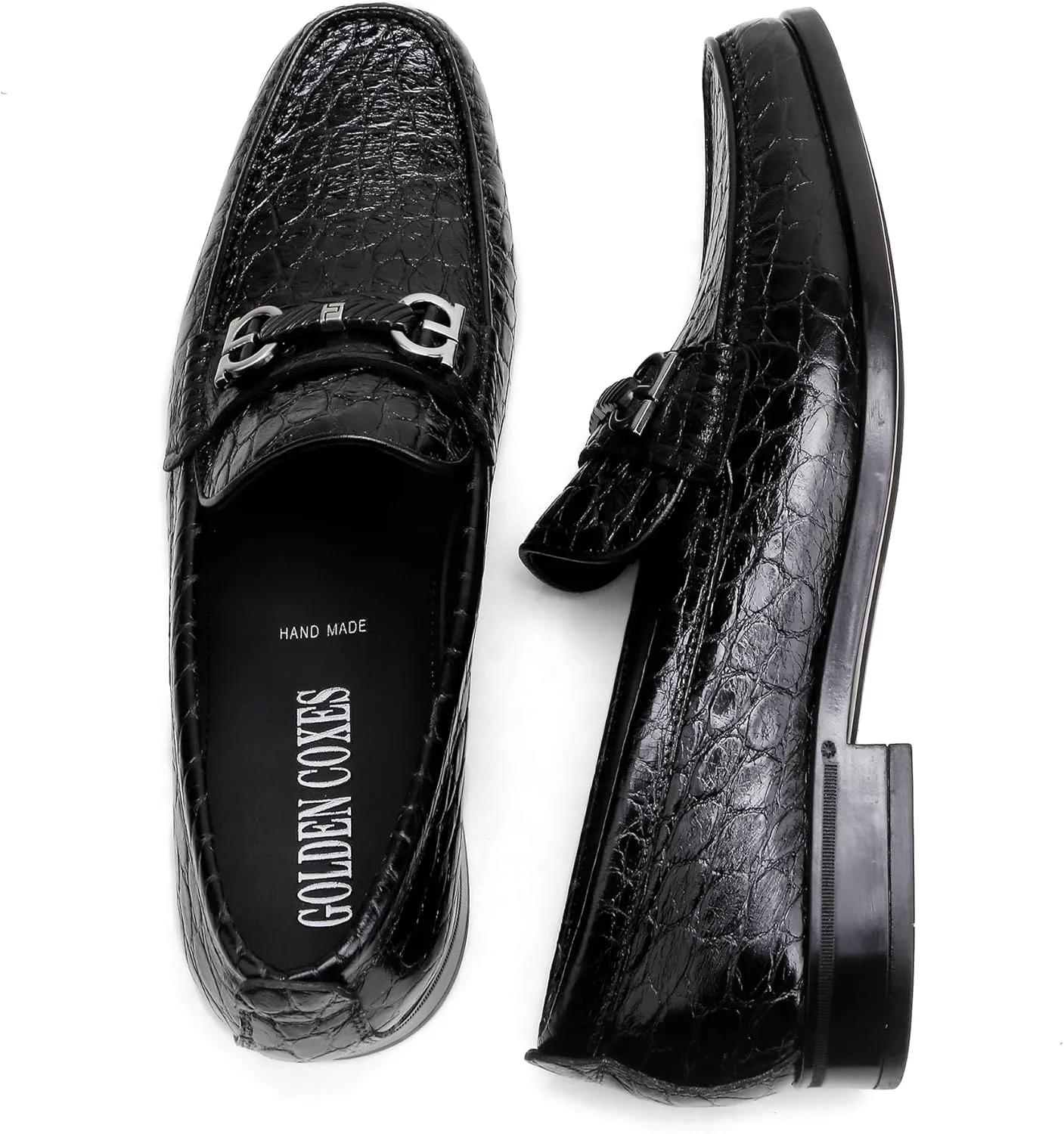 Classic Mens Leather Dress Shoes, Premium Fashion Alligator Printed Business Dress Shoes Moc-Toe Buckle Wedding Party Loafers for Men
