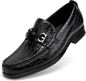 Classic Mens Leather Dress Shoes, Premium Fashion Alligator Printed Business Dress Shoes Moc-Toe Buckle Wedding Party Loafers for Men