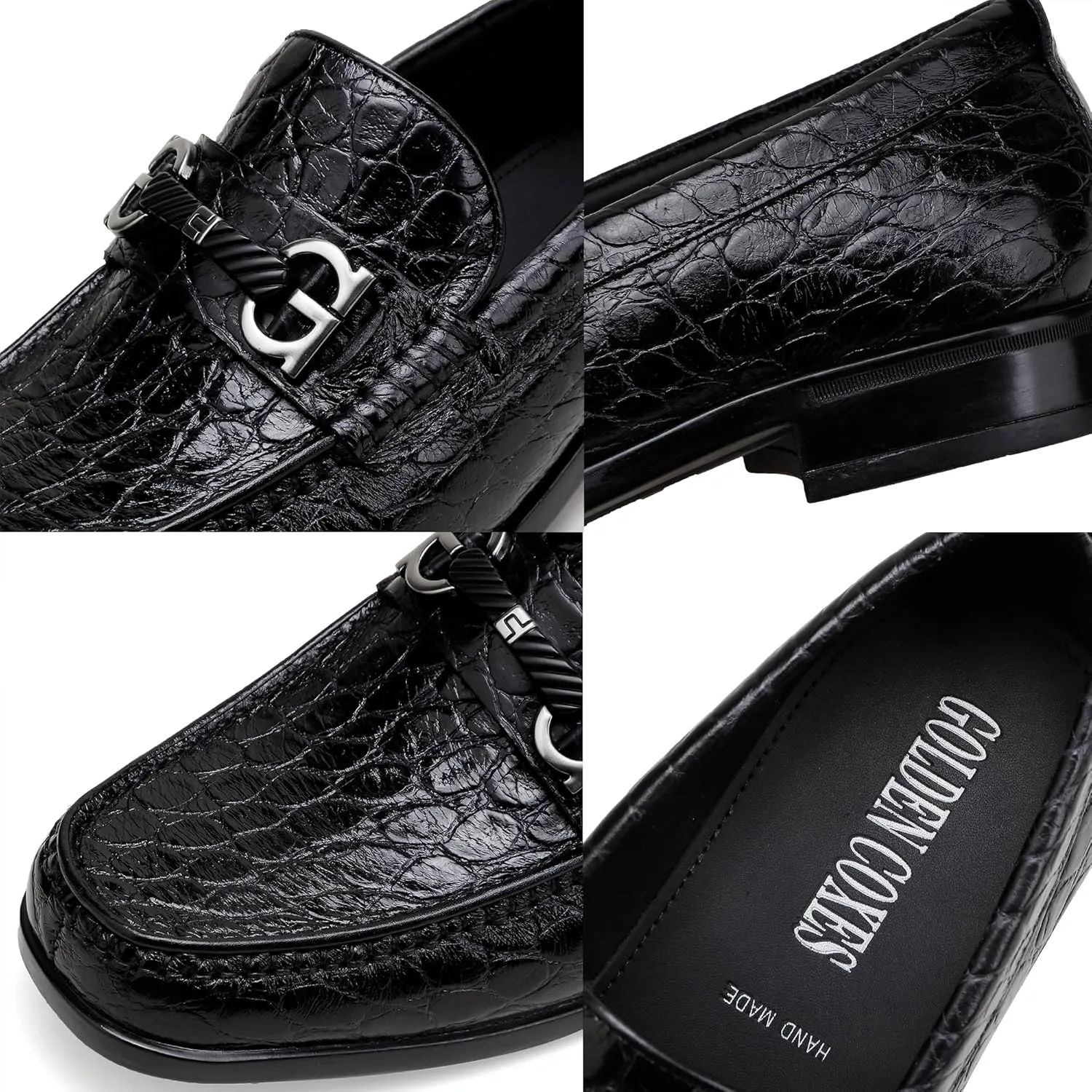Classic Mens Leather Dress Shoes, Premium Fashion Alligator Printed Business Dress Shoes Moc-Toe Buckle Wedding Party Loafers for Men