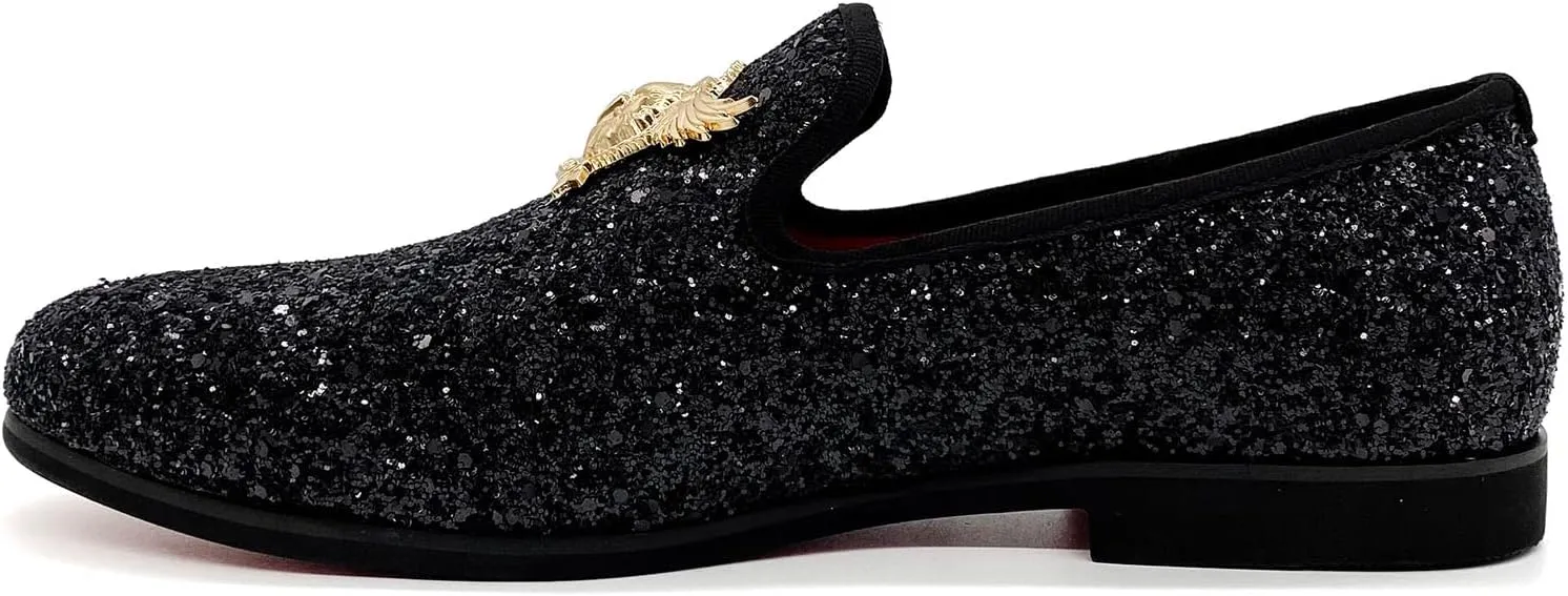 CMM Men's Glitter Loafers Shiny Slip On Dress Shoes Luxury Sparkling Studded Loafers