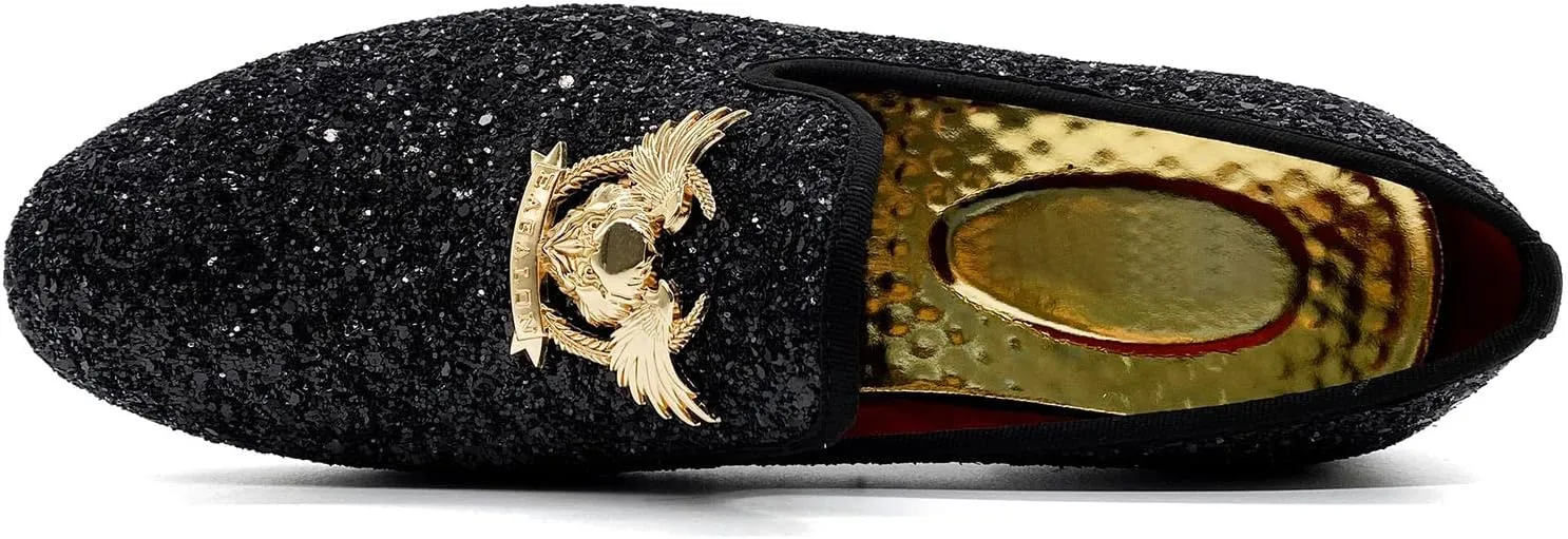 CMM Men's Glitter Loafers Shiny Slip On Dress Shoes Luxury Sparkling Studded Loafers