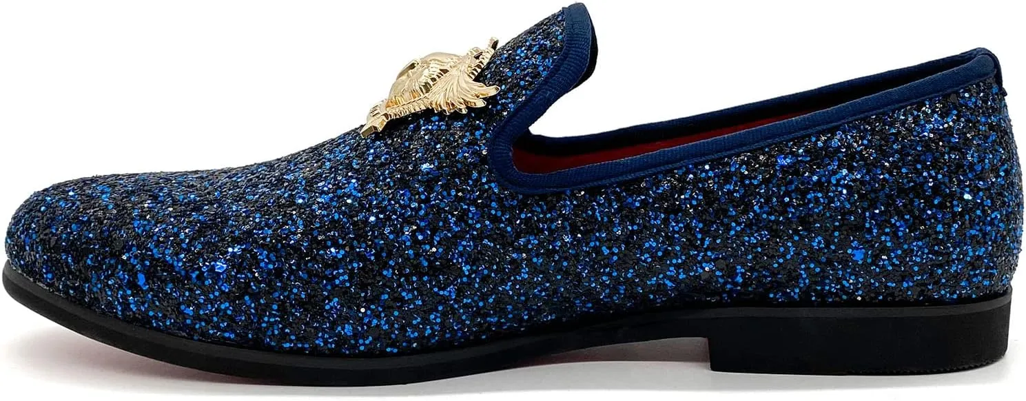 CMM Men's Glitter Loafers Shiny Slip On Dress Shoes Luxury Sparkling Studded Loafers