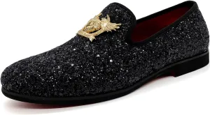 CMM Men's Glitter Loafers Shiny Slip On Dress Shoes Luxury Sparkling Studded Loafers