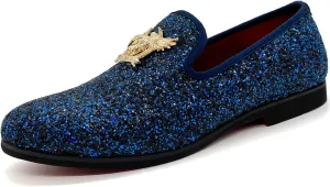 CMM Men's Glitter Loafers Shiny Slip On Dress Shoes Luxury Sparkling Studded Loafers
