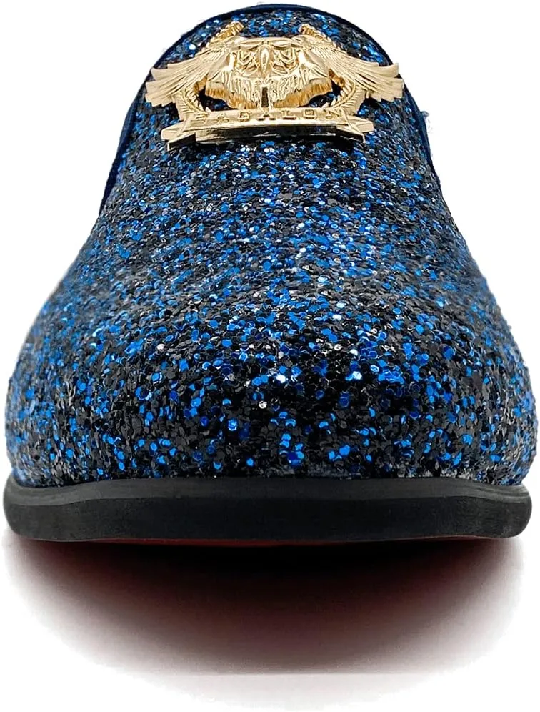 CMM Men's Glitter Loafers Shiny Slip On Dress Shoes Luxury Sparkling Studded Loafers