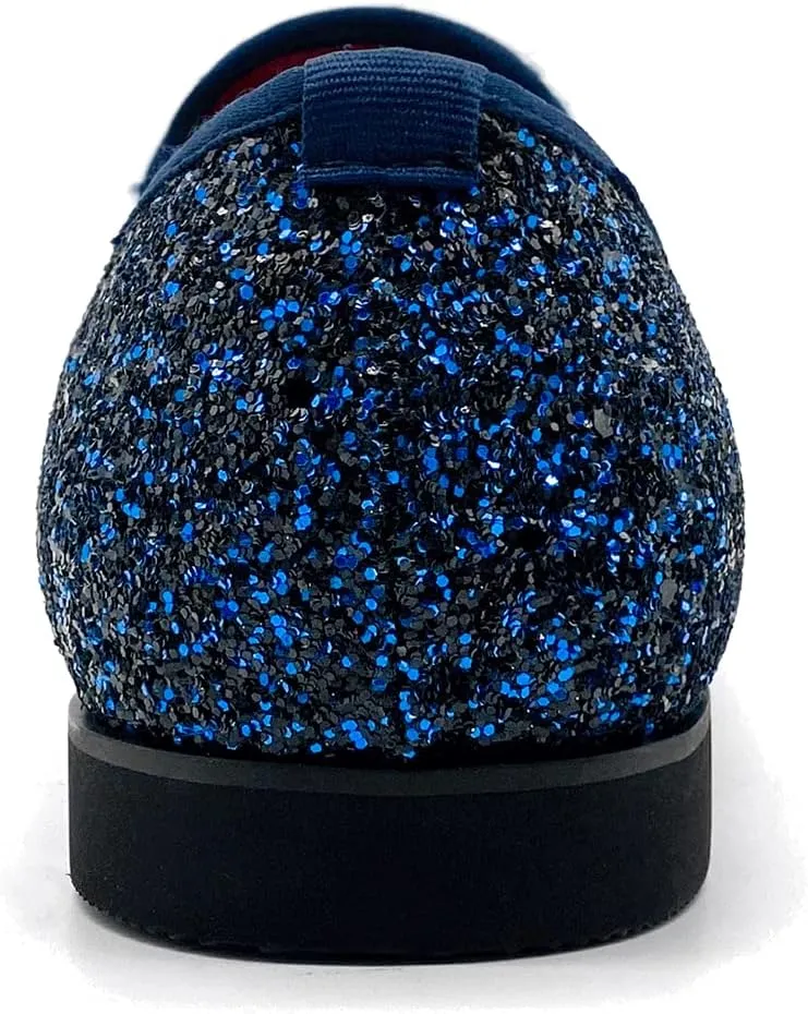 CMM Men's Glitter Loafers Shiny Slip On Dress Shoes Luxury Sparkling Studded Loafers
