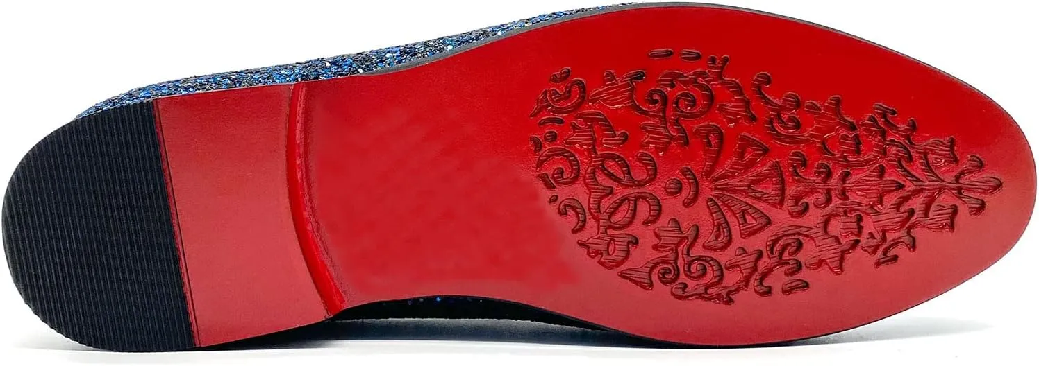CMM Men's Glitter Loafers Shiny Slip On Dress Shoes Luxury Sparkling Studded Loafers