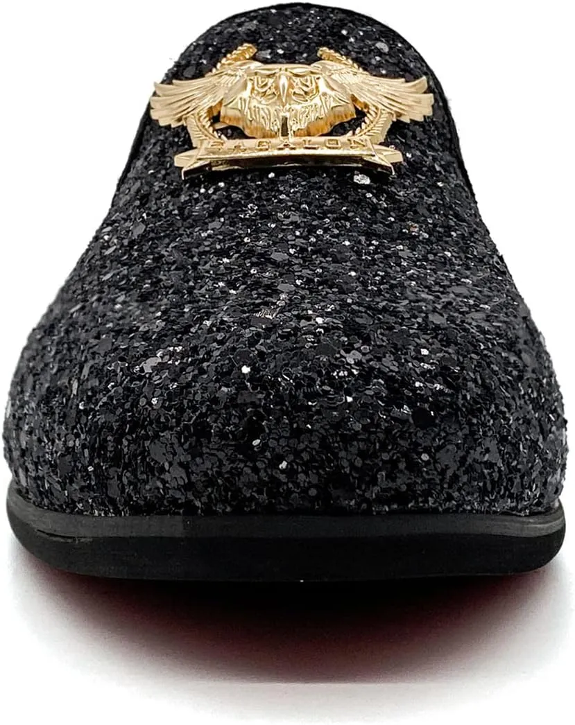 CMM Men's Glitter Loafers Shiny Slip On Dress Shoes Luxury Sparkling Studded Loafers
