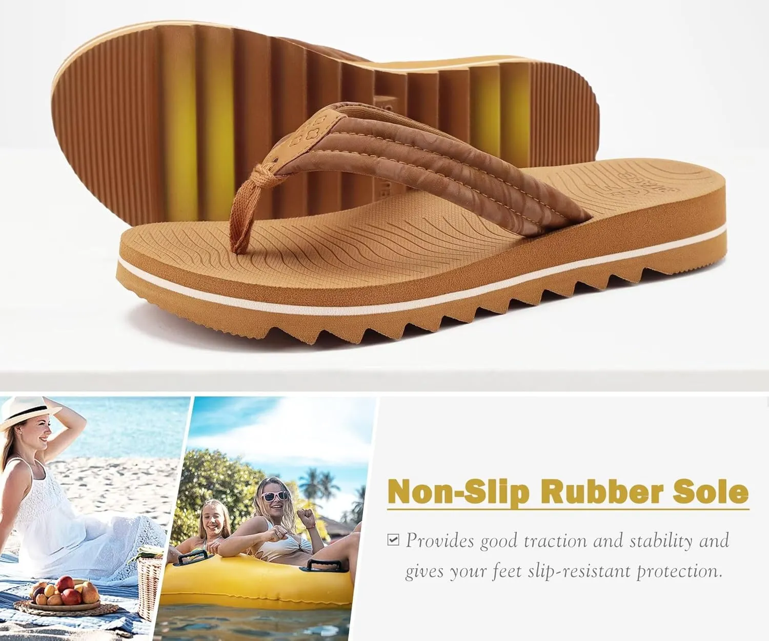 COFACE Womens Arch Support Flip Flops Yoga Mat Comfortable Thick Cushion Walking Thong Sandals Lightweight Slip On Summer Beach Slippers