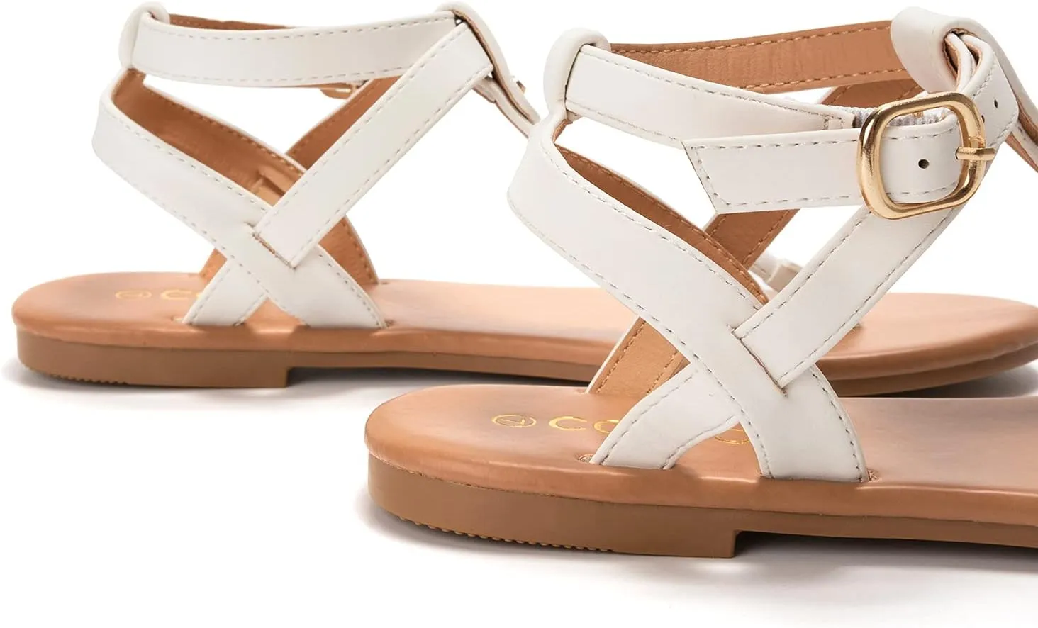 Colgo Thong Flat Sandals, Casual Women T-Strap Dress Sandals with Adjustable Ankle Buckle for Summer Wedding