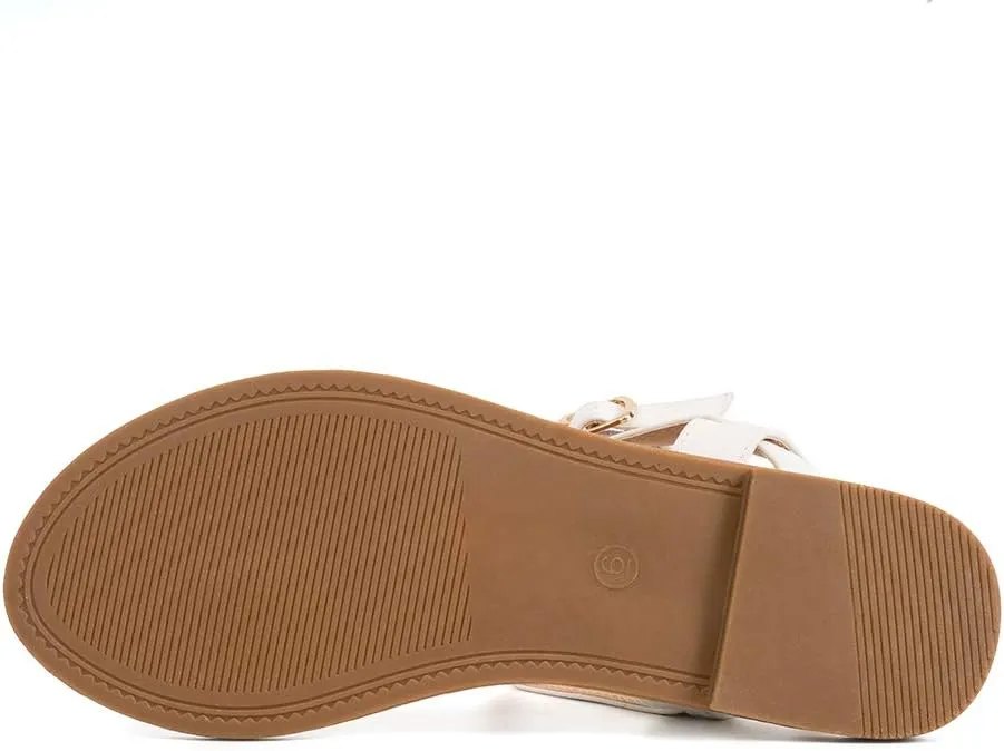 Colgo Thong Flat Sandals, Casual Women T-Strap Dress Sandals with Adjustable Ankle Buckle for Summer Wedding