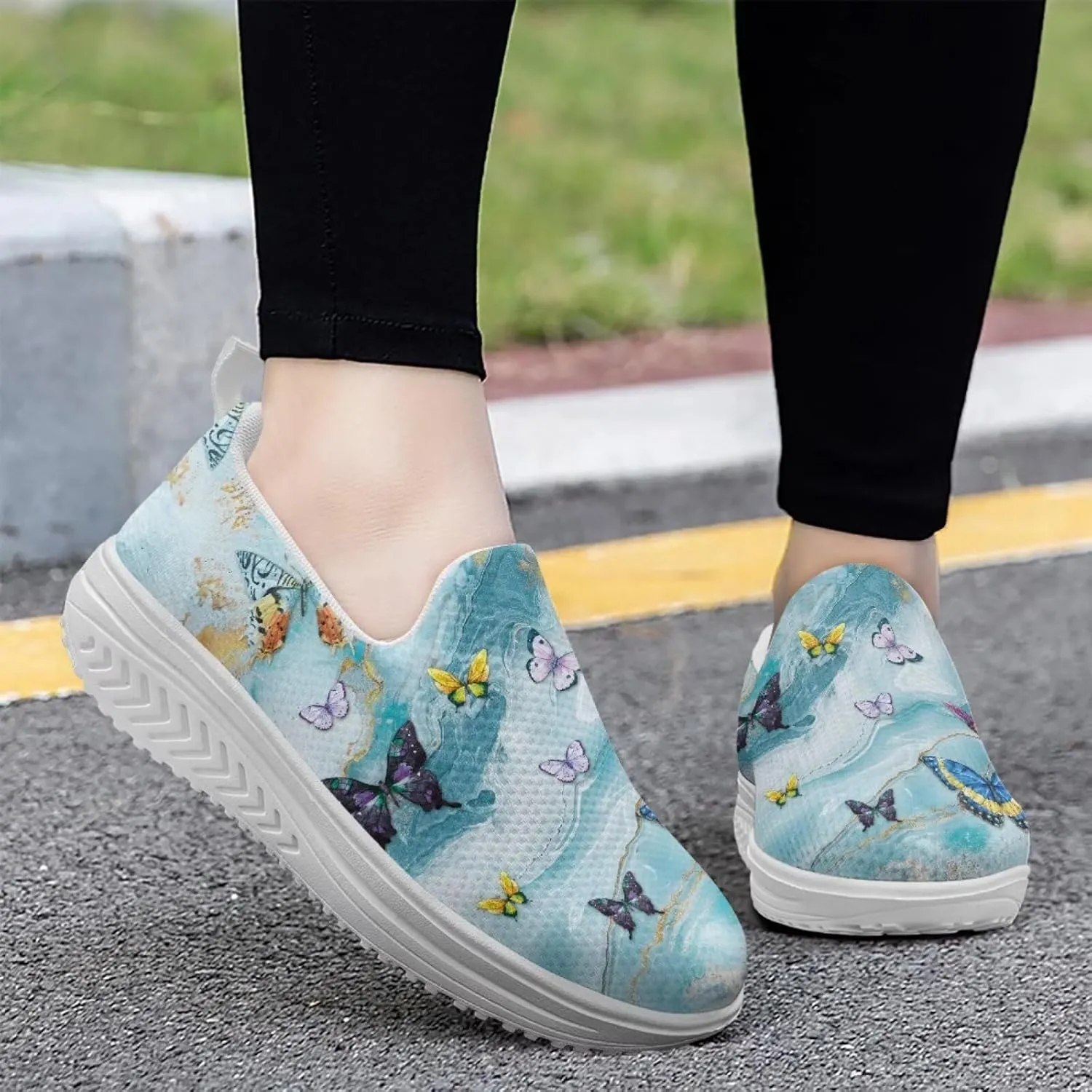 Coloranimal Platform Sneakers for Women Fashion Platform Loafers Slip On Shoes Womens Loafers High Top Athletic Sneakers Non Slip Ladies Jogging Shoes