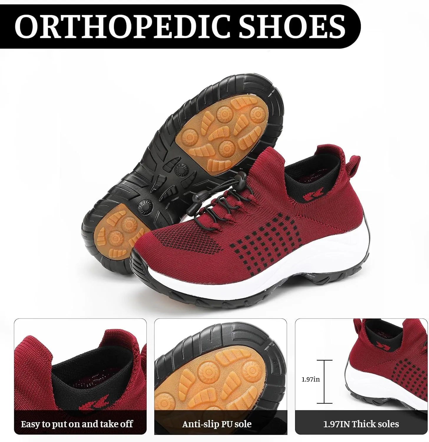 Comfort Orthowear Shoes for Women Men Orthopedic Tennis Shoe Waterproof Comfortable Walking Shoes for Women with Plantar Fasciitis Air Cushion Ortho Breathable Stretch Cushion Orthopedic Sneakers