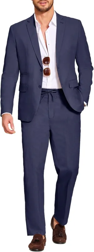 COOFANDY Men's 2 Piece Linen Suits Set Regular Fit Casual Lightweight Blazer Jacket and Pants