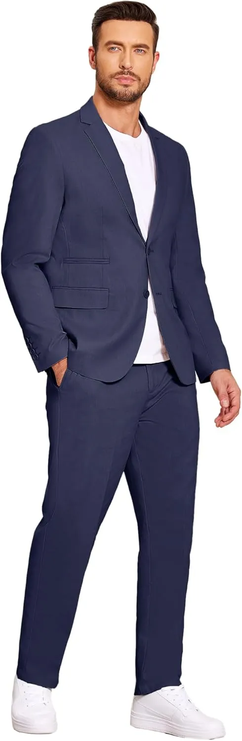 COOFANDY Men's 2 Piece Linen Suits Set Regular Fit Casual Lightweight Blazer Jacket and Pants