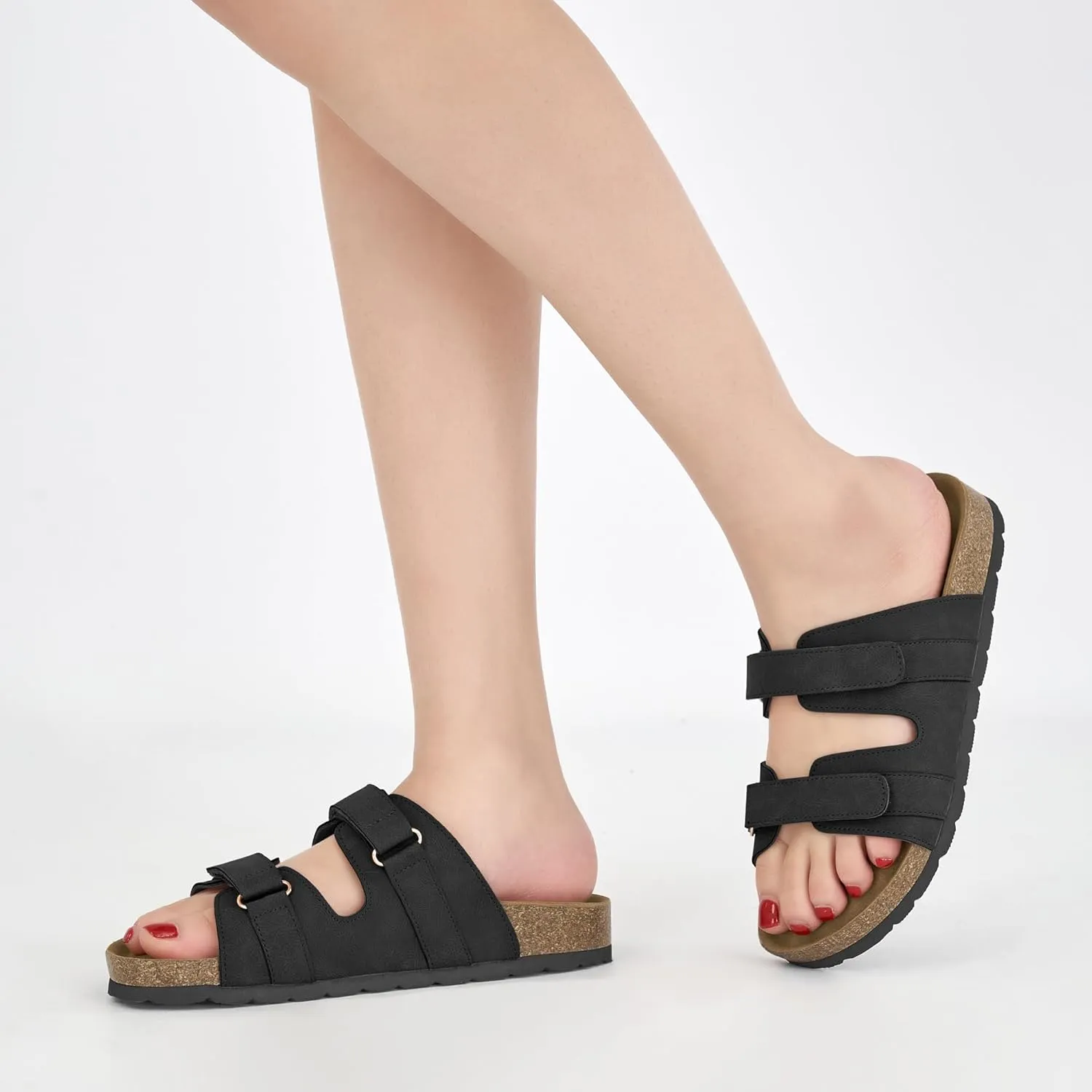 Cork Footbed Sandals for Women: Comfortable Arch Support Slides for Beach Walking Summer Vacation