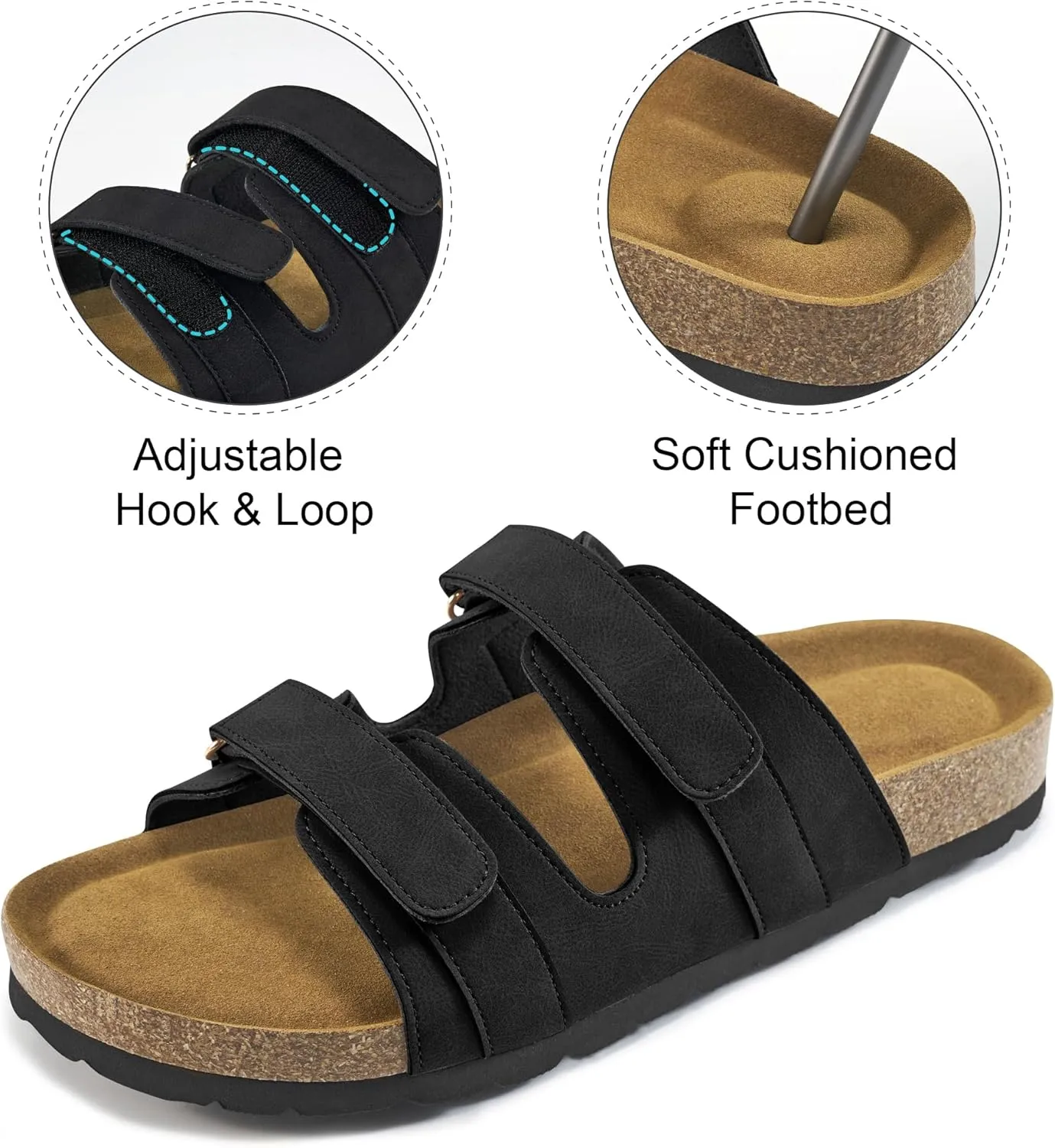 Cork Footbed Sandals for Women: Comfortable Arch Support Slides for Beach Walking Summer Vacation