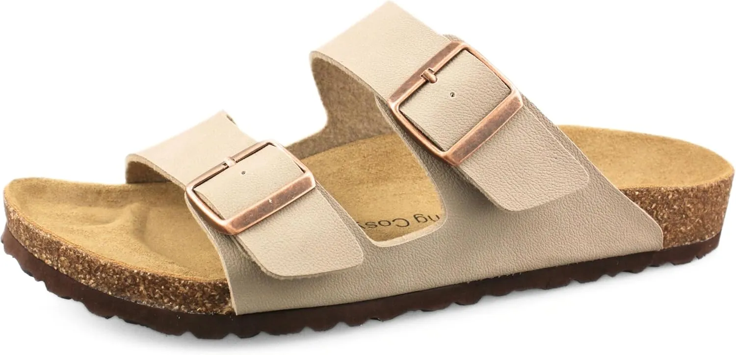 Cork Footbed Slide Sandals for Women, Arch Support Adjustable Buckle Cushioned Sandals, Comfy Summer Essentials
