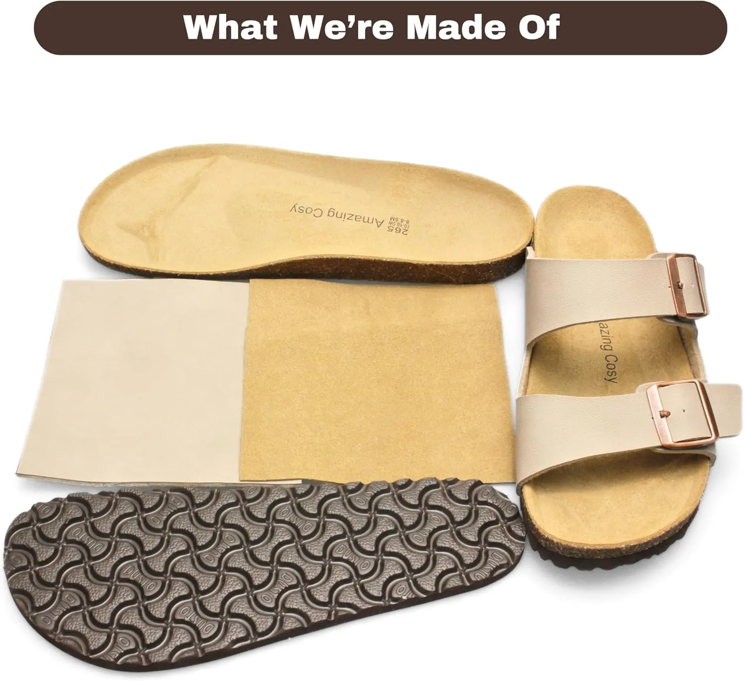 Cork Footbed Slide Sandals for Women, Arch Support Adjustable Buckle Cushioned Sandals, Comfy Summer Essentials