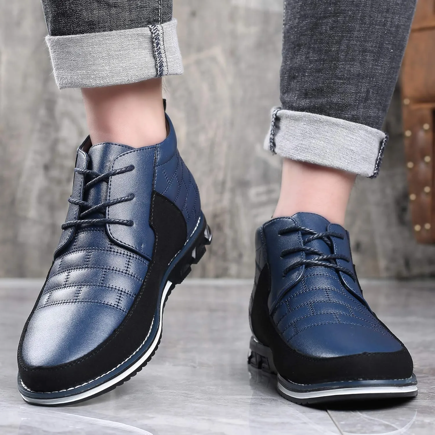 COSIDRAM Men Casual Shoes High-top Loafers Comfort Walking Sneakers Boots for Male