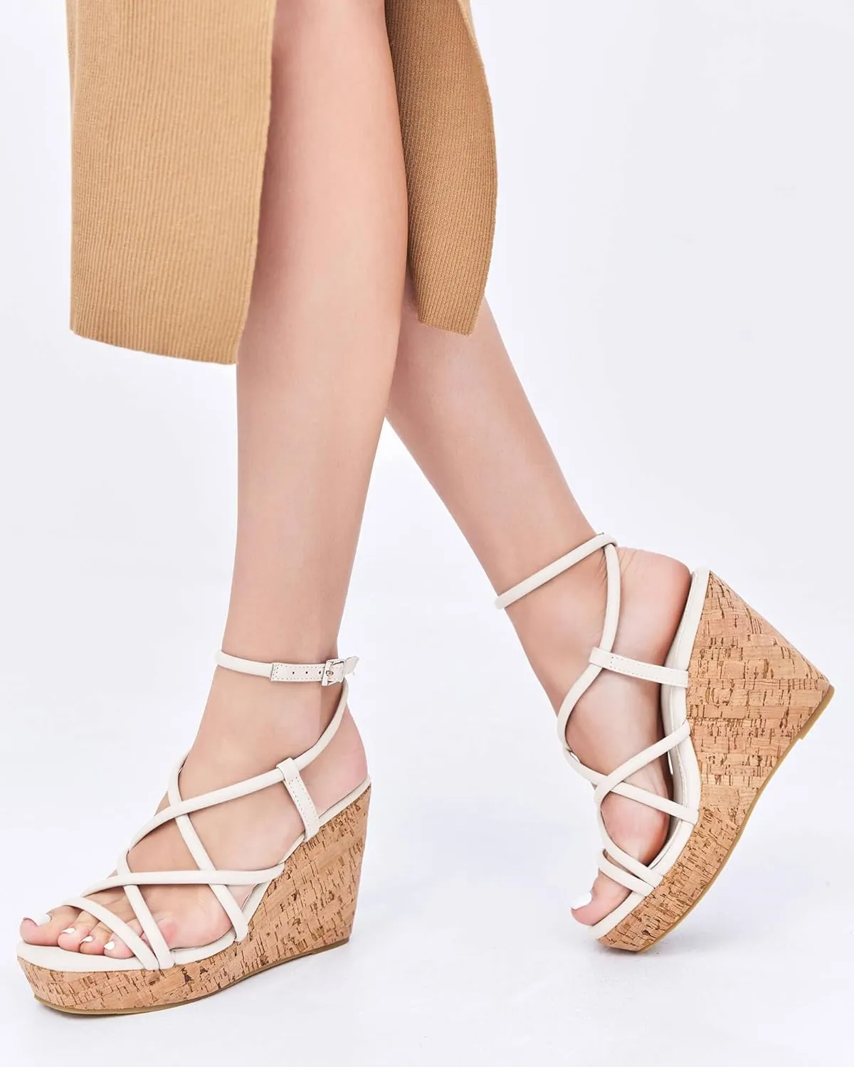 Coutgo Women Platform Wedge Sandals Cork Slingback Wedges Espadrilles Heels Summer Shoes