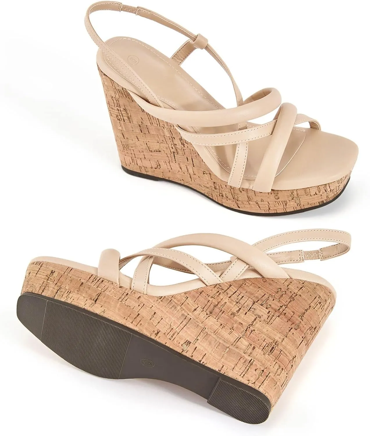 Coutgo Women Platform Wedge Sandals Cork Slingback Wedges Espadrilles Heels Summer Shoes