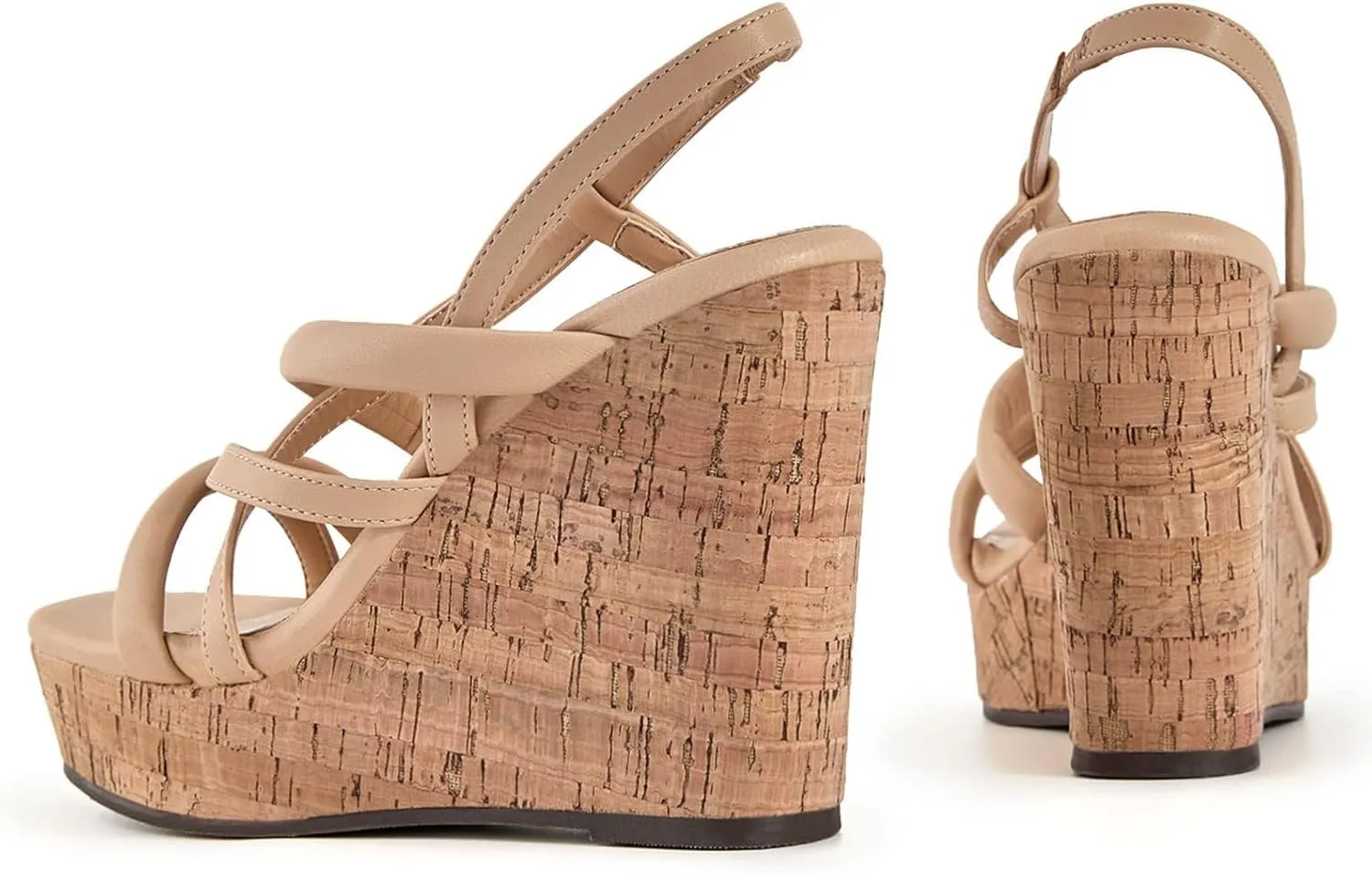 Coutgo Women Platform Wedge Sandals Cork Slingback Wedges Espadrilles Heels Summer Shoes