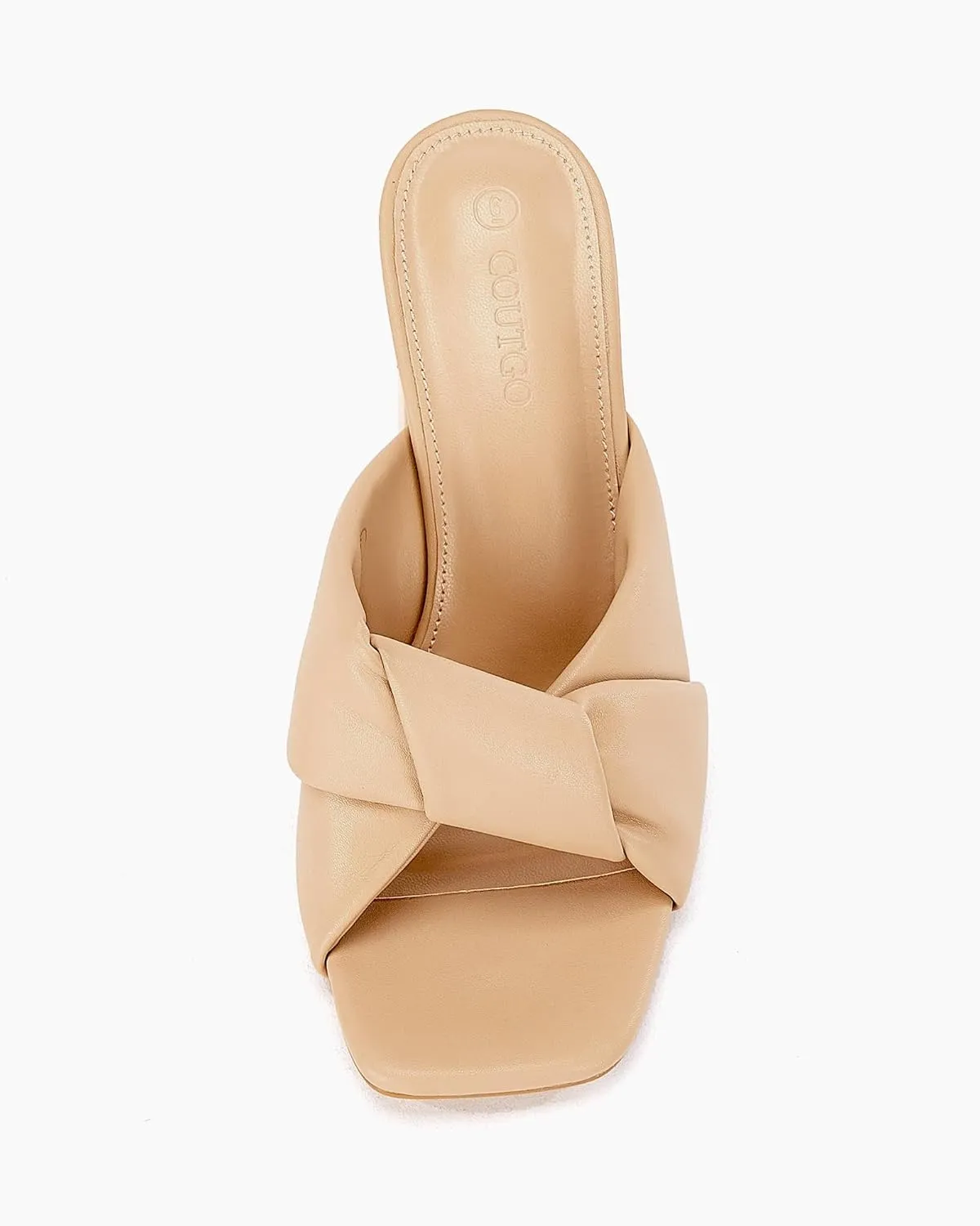Coutgo Womens Chunky Heeled Mules Puffy Knot Square Open Toe Slip On Sandals Summer Evening Party Prom Shoes