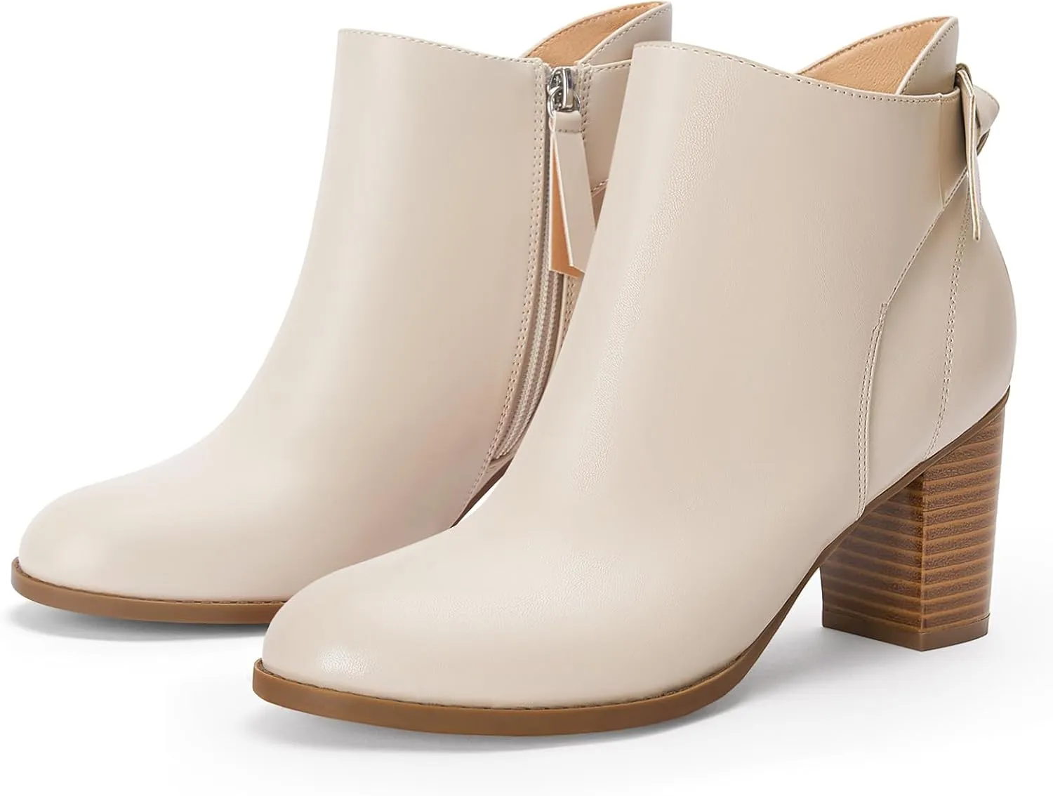 Coutgo Women's Fall Ankle Boots Shoes Chunky Block Stacked Heel Bow Tie Pointed Toe Dress Booties Side Zipper