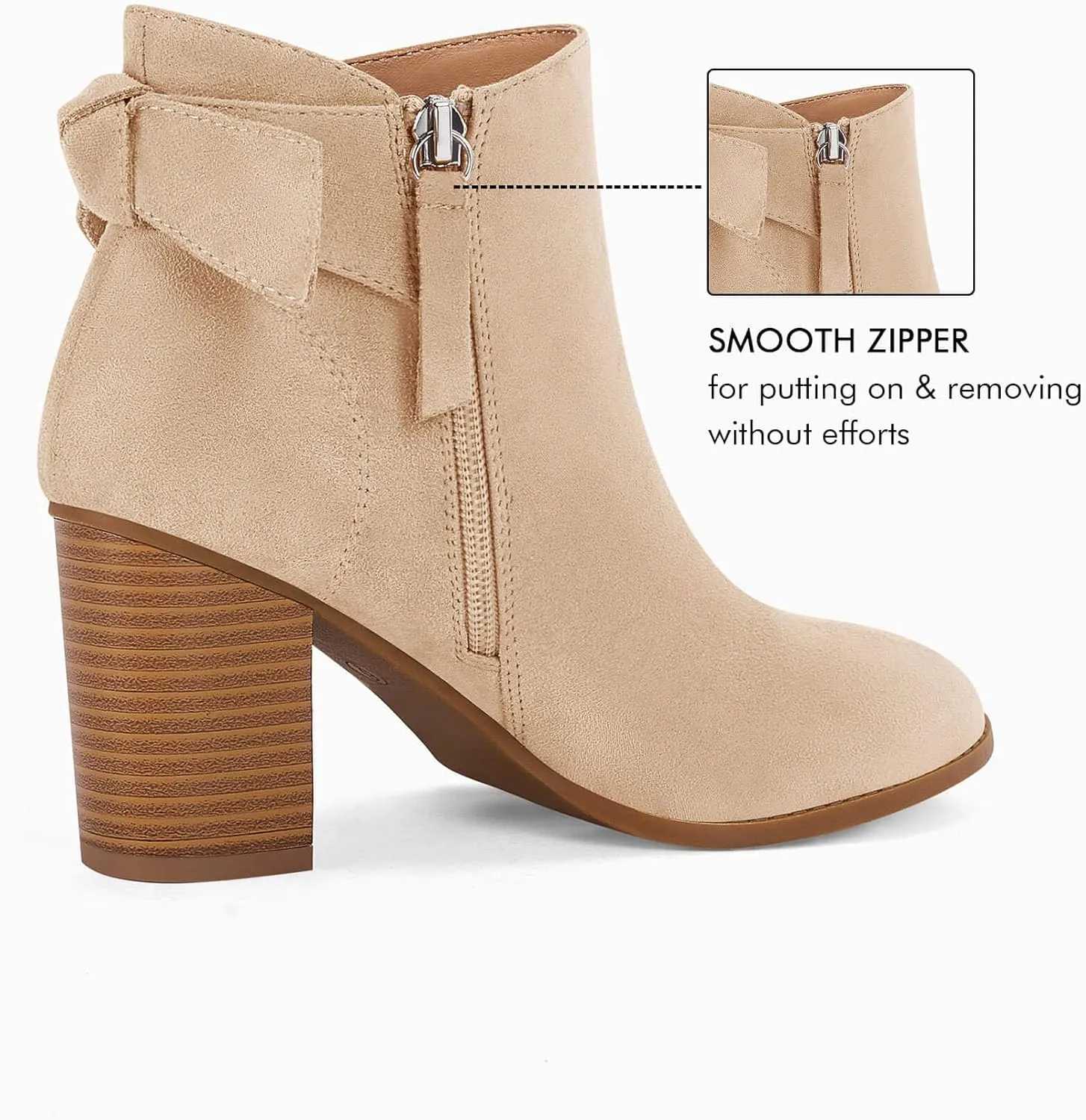 Coutgo Women's Fall Ankle Boots Shoes Chunky Block Stacked Heel Bow Tie Pointed Toe Dress Booties Side Zipper