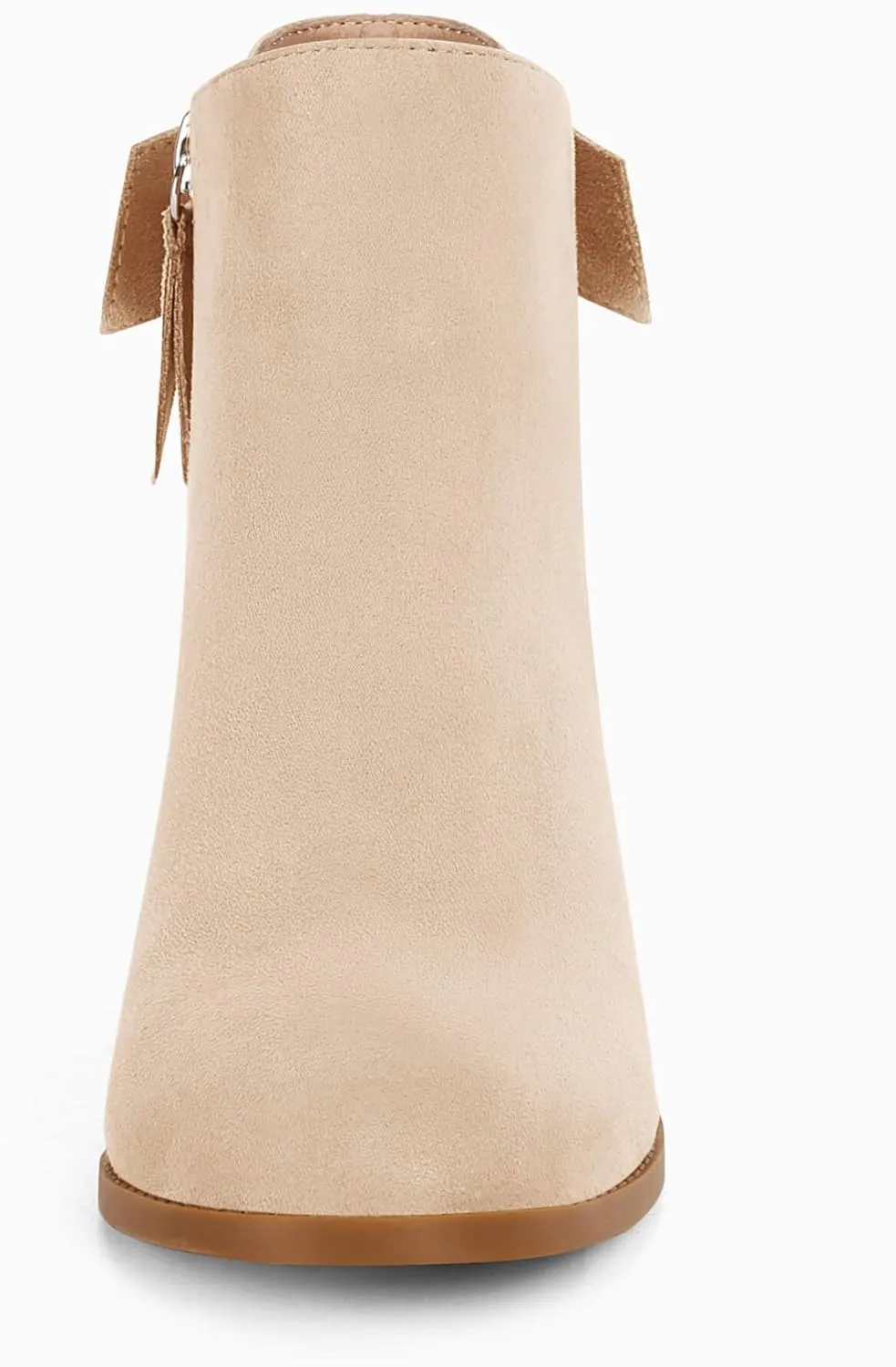 Coutgo Women's Fall Ankle Boots Shoes Chunky Block Stacked Heel Bow Tie Pointed Toe Dress Booties Side Zipper
