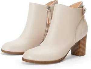 Coutgo Women's Fall Ankle Boots Shoes Chunky Block Stacked Heel Bow Tie Pointed Toe Dress Booties Side Zipper