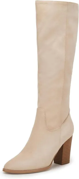 Coutgo Womens Faux Suede Knee High Boots Side Zipper Chunky Heel Stretch Winter Boots