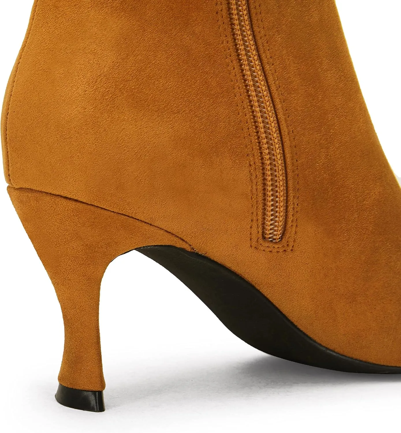 Coutgo Womens Knee High Boots Pointed Toe Kitten Heel Side Zipper Stretchy Vegan Suede Comfort Fall Winter Boot